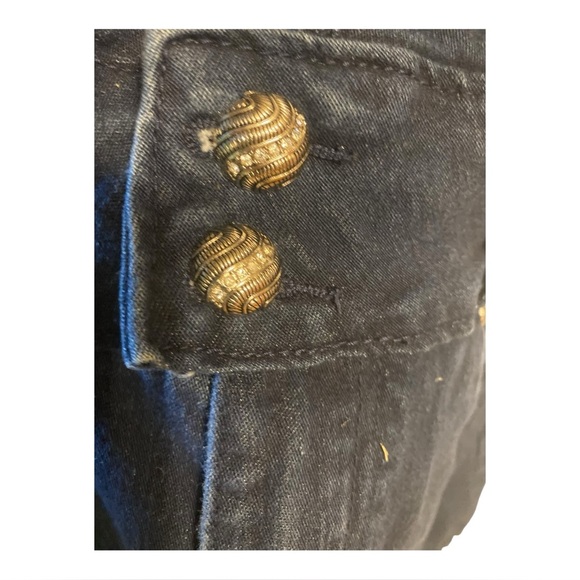 Retro Dark Blue Denim Romper M Chic Faux Leather Trim Side Cutout Full Front Zip - Picture 2 of 15